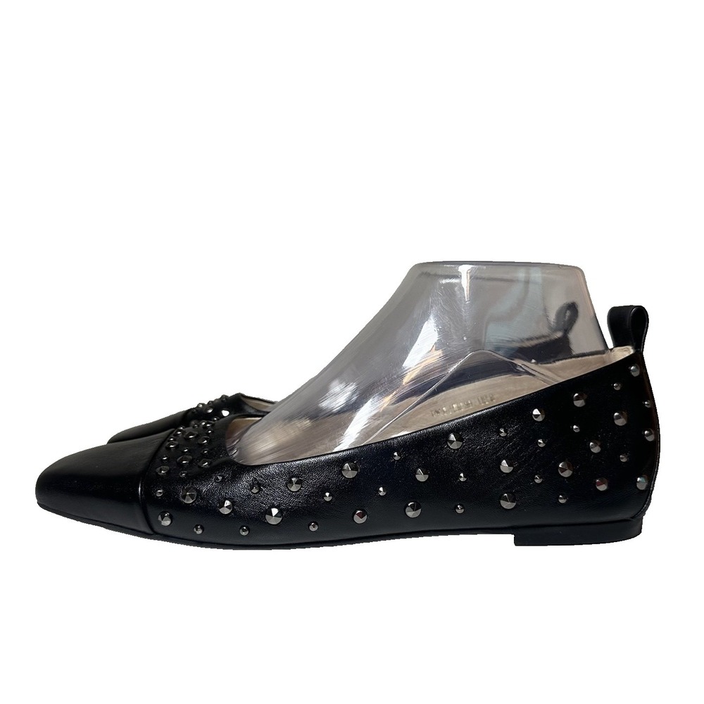 Saint & Sofia Women's US 8 EU 39 Black Gunmetal Studded Leather Ballet Flats